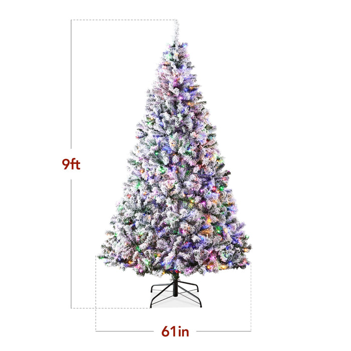 Sapin de Noël artificiel floqué de neige pré-éclairé avec lumières multicolores