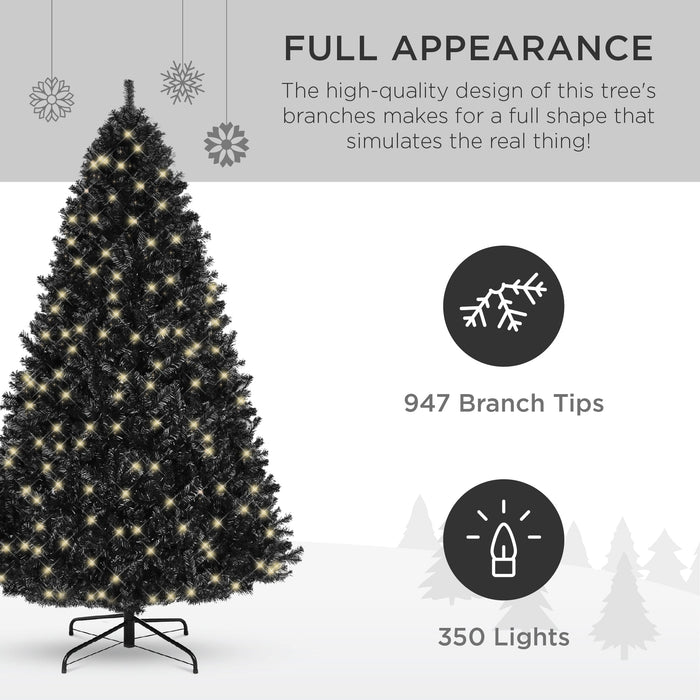 Pre-Lit Artificial Black Christmas Tree w/ Incandescent Lights, Metal Stand