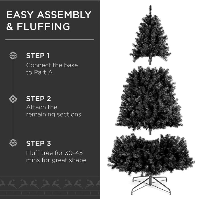 Pre-Lit Artificial Black Christmas Tree w/ Incandescent Lights, Metal Stand