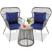 3-Piece Patio Wicker Conversation Bistro Set w/ 2 Chairs, Glass Top Table