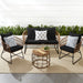 4-Piece Rope Wicker Outdoor Conversation Set w/ Cushions, Table