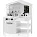 Pretend Play Wooden Farmhouse Kitchen Set w/ Storage, 5 Accessories