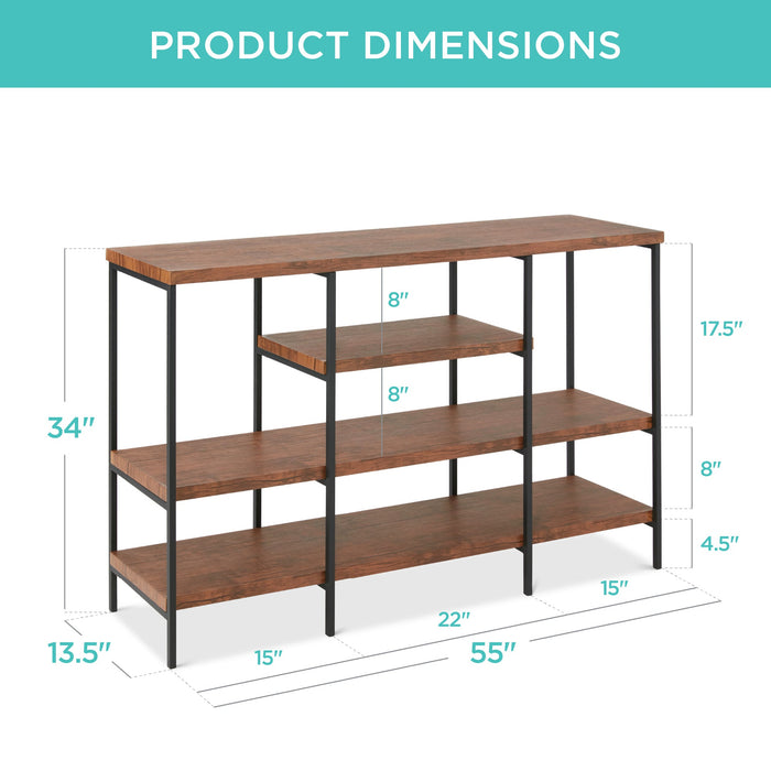 Table console industrielle à 4 niveaux avec étagère haute - 55 po