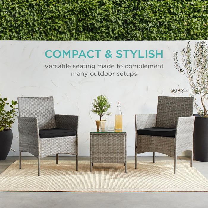 3-Piece Outdoor Patio Wicker Bistro Set w/ Side Storage Table