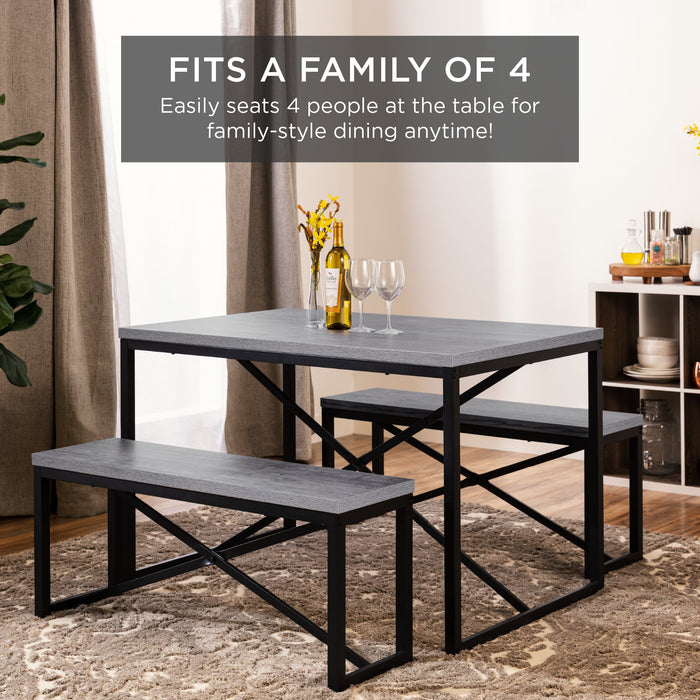 3-Piece Bench Style Dining Furniture Set w/ 2 Benches, Table - 45.5in