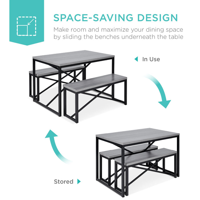 3-Piece Bench Style Dining Furniture Set w/ 2 Benches, Table - 45.5in