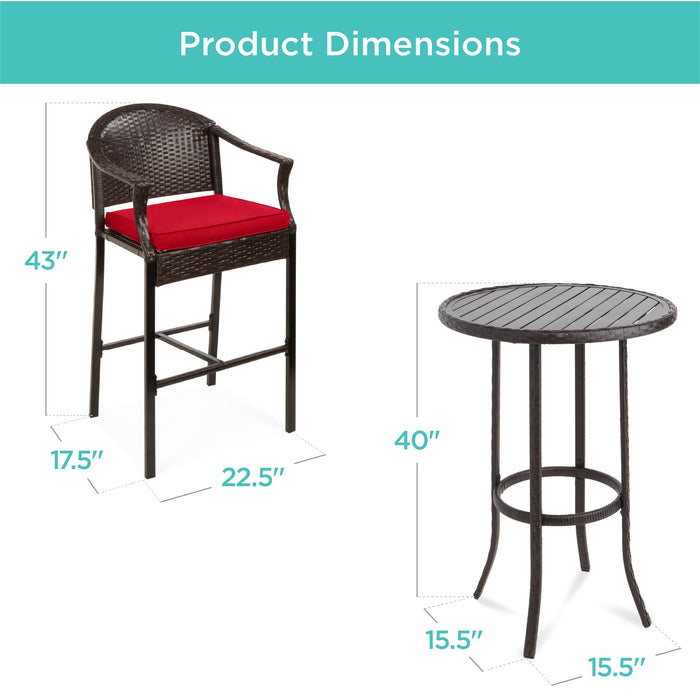 Ensemble de bar en osier pour bistrot d'extérieur 3 pièces avec tabourets de bar et repose-pieds