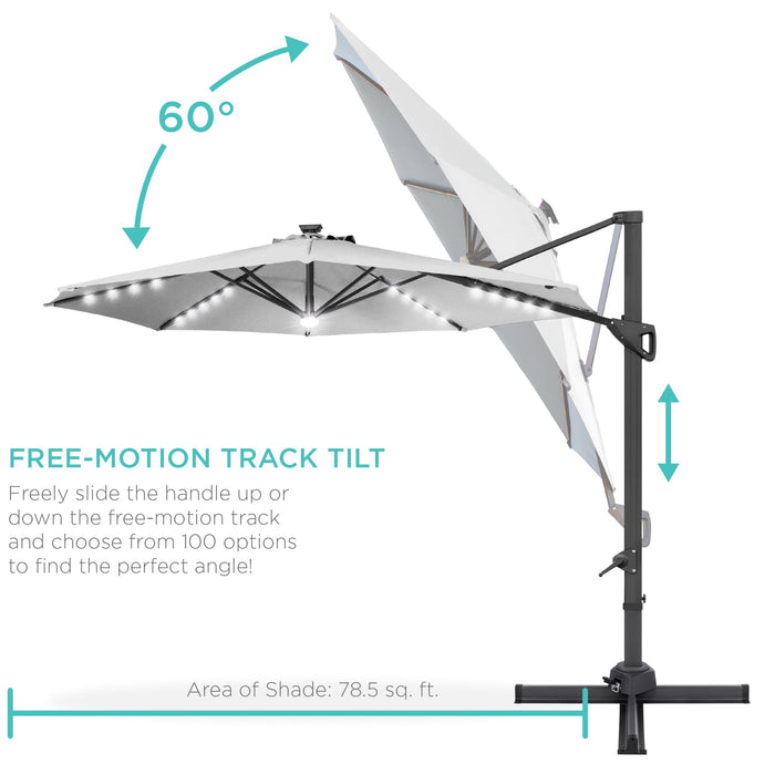 360-Degree Solar LED Cantilever Offset Patio Umbrella w/ Tilt - 10ft