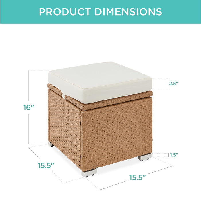 Ensemble de 2 poufs en osier, polyvalents avec coussins amovibles, cadre en acier