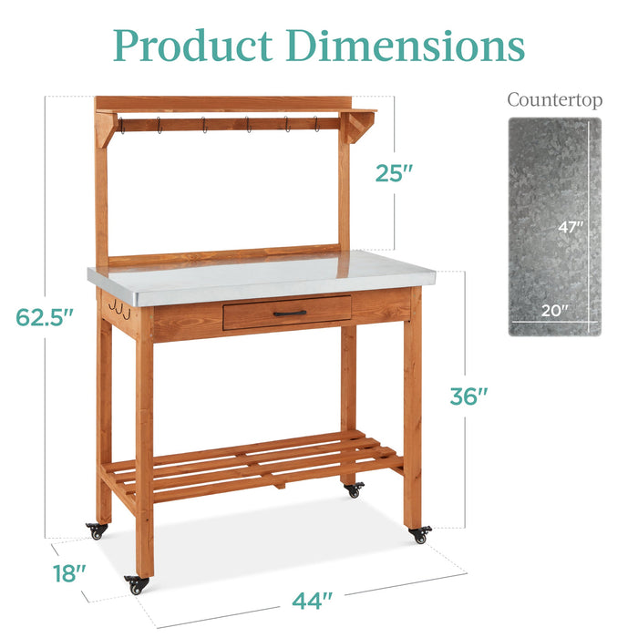 Mobile Outdoor Table and Storage Cabinet w/ 4 Wheels, Stainless Steel Top