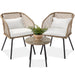 3-Piece Outdoor Diamond Weave Wicker Bistro Set w/ Tempered Glass Side Table