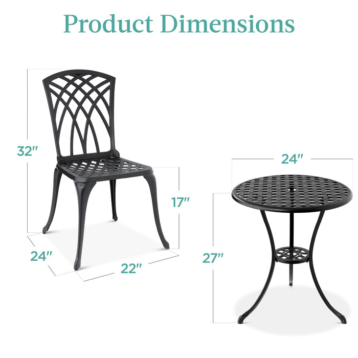 3-Piece Patio Bistro Set w/ Umbrella Hole, 2 Chairs, Polyester Cushions