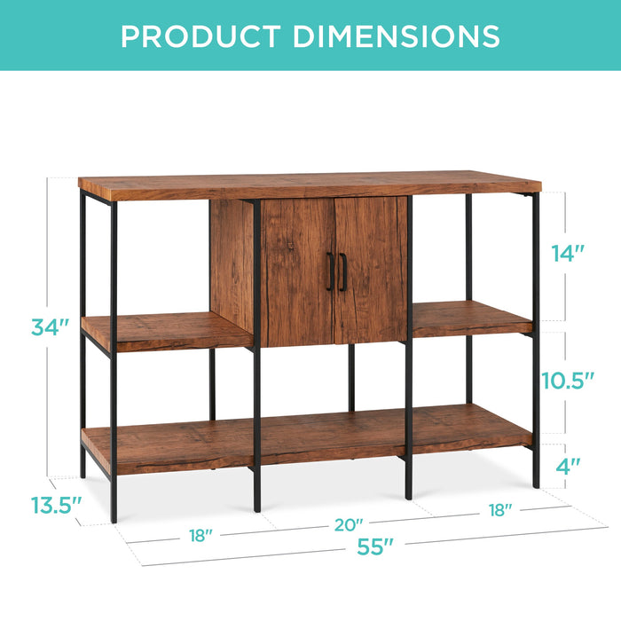 Table console à 3 niveaux avec armoire, pieds anti-rayures - 55 po