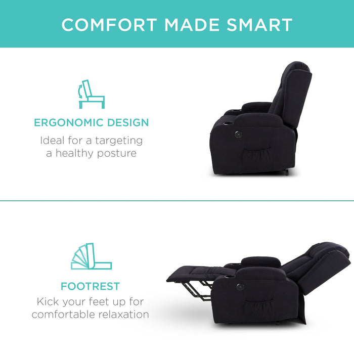 Fauteuil de massage inclinable électrique avec chauffage, port USB et porte-gobelets