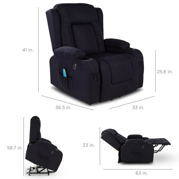 Fauteuil de massage inclinable électrique avec chauffage, port USB et porte-gobelets