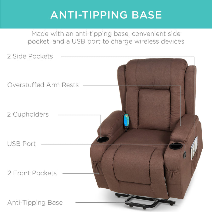 Fauteuil de massage inclinable électrique avec chauffage, port USB et porte-gobelets