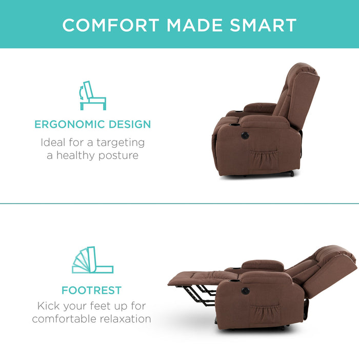 Fauteuil de massage inclinable électrique avec chauffage, port USB et porte-gobelets