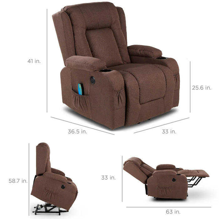 Fauteuil de massage inclinable électrique avec chauffage, port USB et porte-gobelets