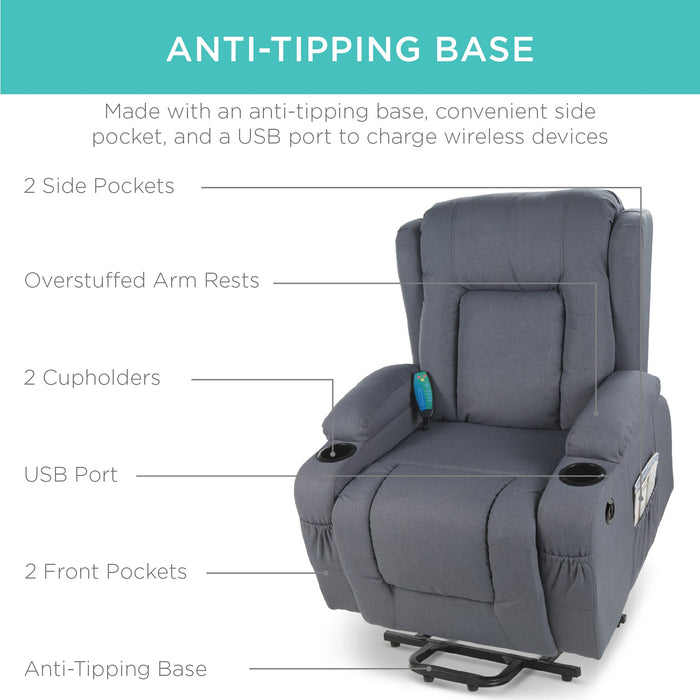 Fauteuil de massage inclinable électrique avec chauffage, port USB et porte-gobelets