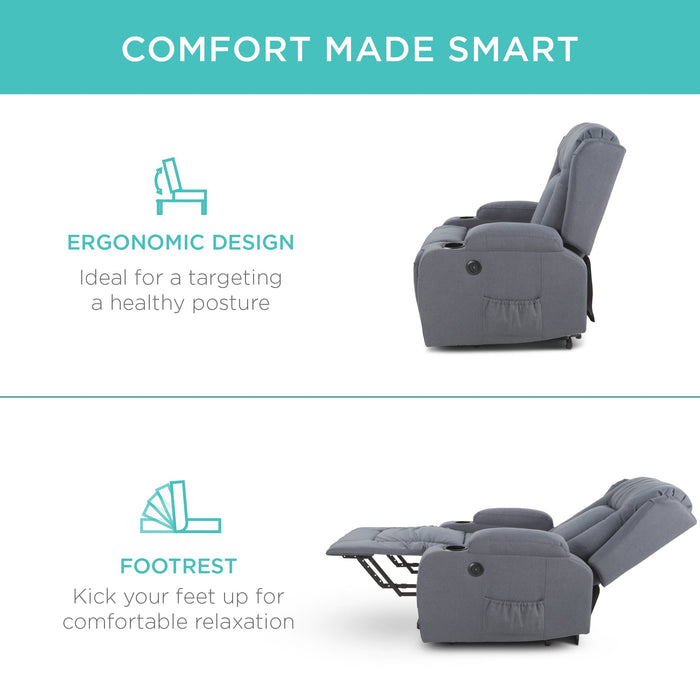 Fauteuil de massage inclinable électrique avec chauffage, port USB et porte-gobelets