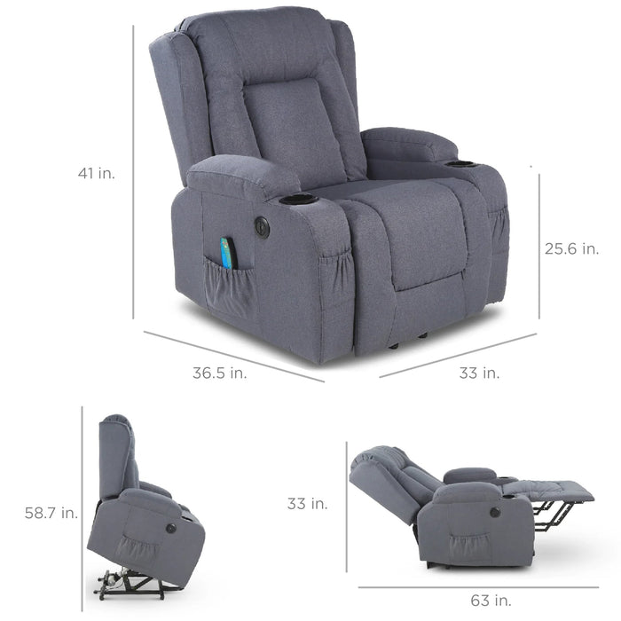 Fauteuil de massage inclinable électrique avec chauffage, port USB et porte-gobelets