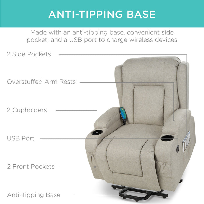 Fauteuil de massage inclinable électrique avec chauffage, port USB et porte-gobelets