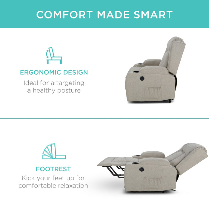 Fauteuil de massage inclinable électrique avec chauffage, port USB et porte-gobelets