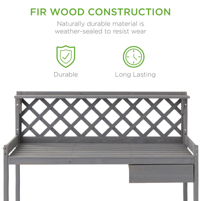 Banc de jardin en bois avec tiroir et étagère ouverte