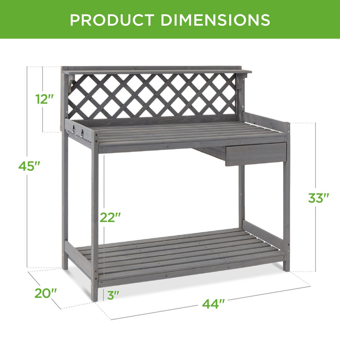 Banc de jardin en bois avec tiroir et étagère ouverte