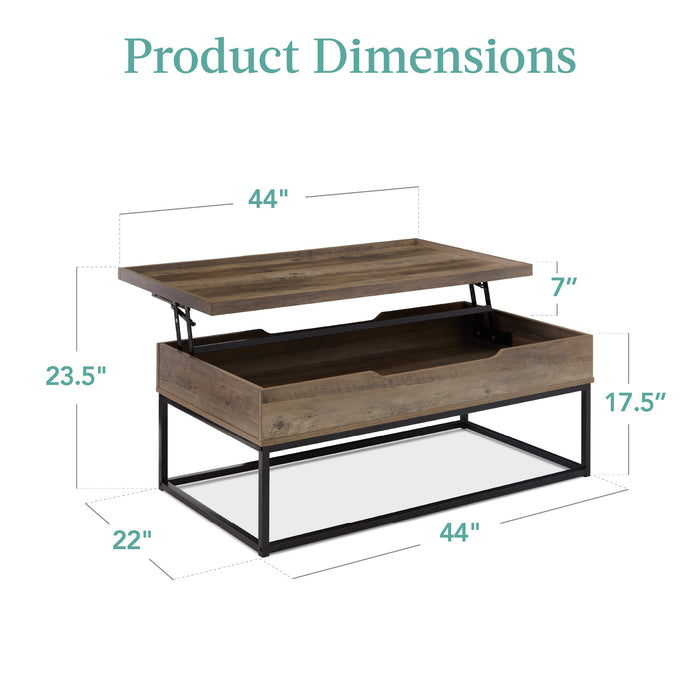 Table basse à plateau relevable avec plateau de table, finition grain de bois - 44 po