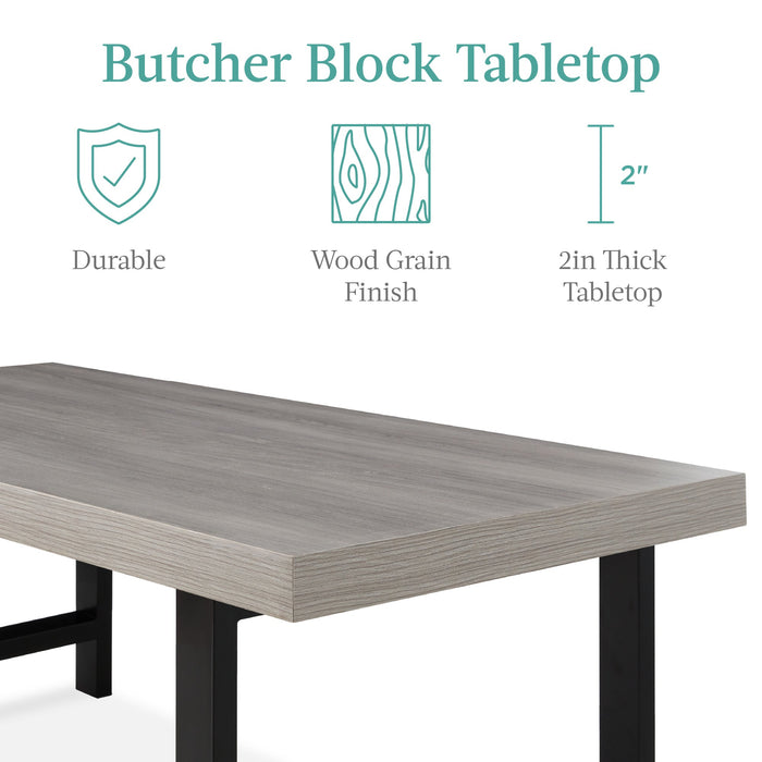 Modern Butcher Block Top Rectangular Coffee Table w/ Metal Legs - 44in