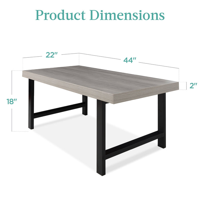 Modern Butcher Block Top Rectangular Coffee Table w/ Metal Legs - 44in