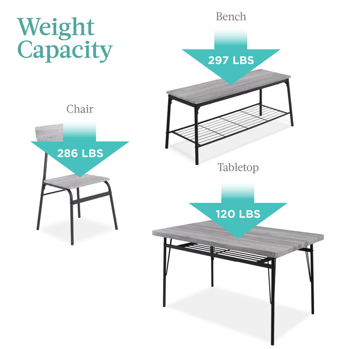 Ensemble de salle à manger moderne 6 pièces avec étagères de rangement, table, banc, 4 chaises - 55 po