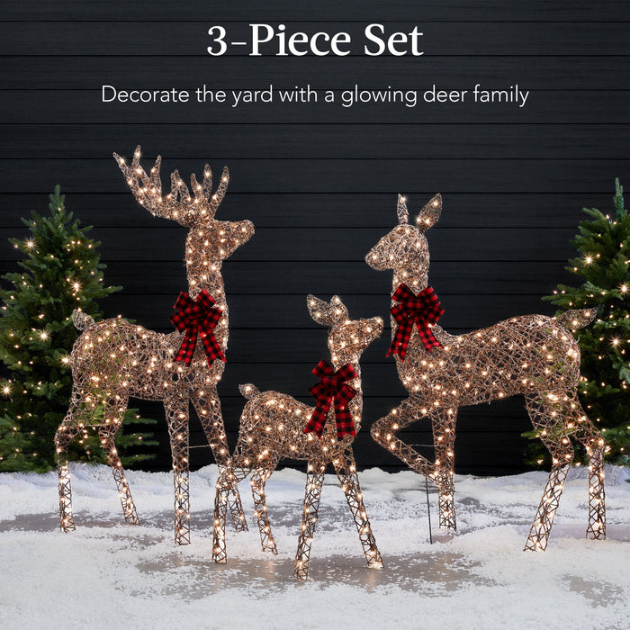 Ensemble de 3 cerfs de Noël illuminés pour décoration extérieure avec lumières LED