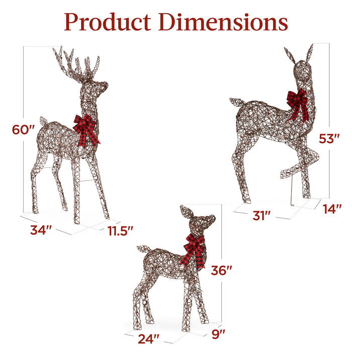 Ensemble de 3 cerfs de Noël illuminés pour décoration extérieure avec lumières LED