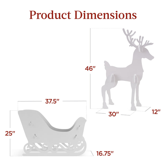 Ensemble de 3 silhouettes de cerf et de traîneau pour décoration de jardin de Noël avec piquets - 4 pieds