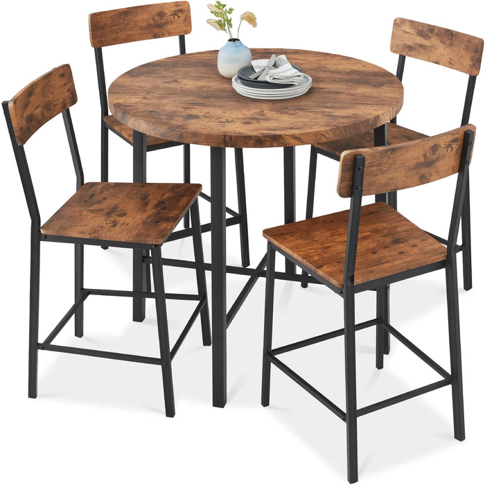 5-Piece Modern Round Counter Height Dining Set w/ 4 Chairs - 35.5in