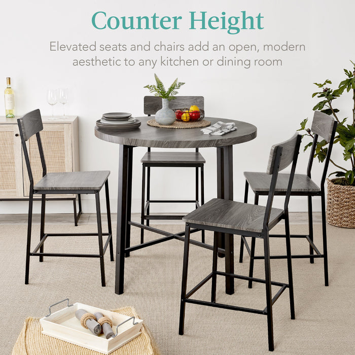 5-Piece Modern Round Counter Height Dining Set w/ 4 Chairs - 35.5in