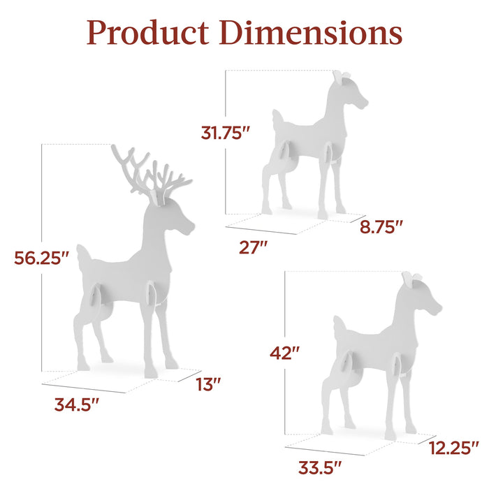 Décoration de jardin en 3 pièces avec silhouette de famille de rennes et cerf, biche et faon - 56 po