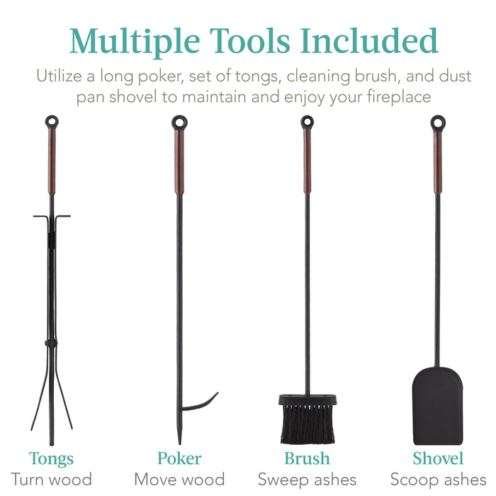 Ensemble d'outils antiques pour cheminée d'intérieur et d'extérieur moderne et contemporain de 5 pièces