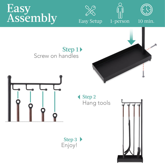 Ensemble d'outils antiques pour cheminée d'intérieur et d'extérieur moderne et contemporain de 5 pièces