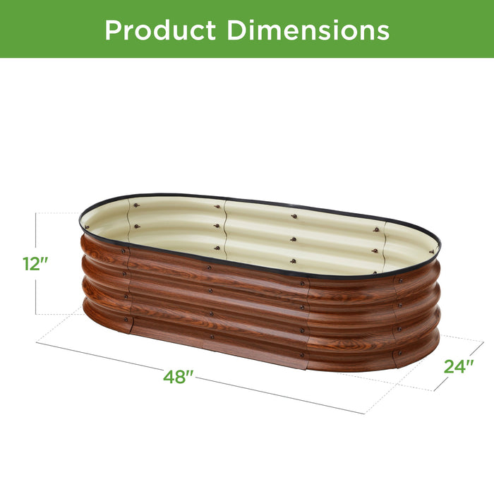 Outdoor Raised Metal Oval Garden Bed, Planter Box - 4x2x1ft