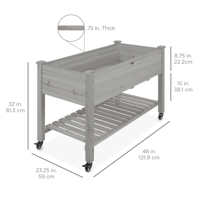 Mobile Raised Garden Bed Elevated Planter w/ Wheels, Shelf - 48x23.25x32in