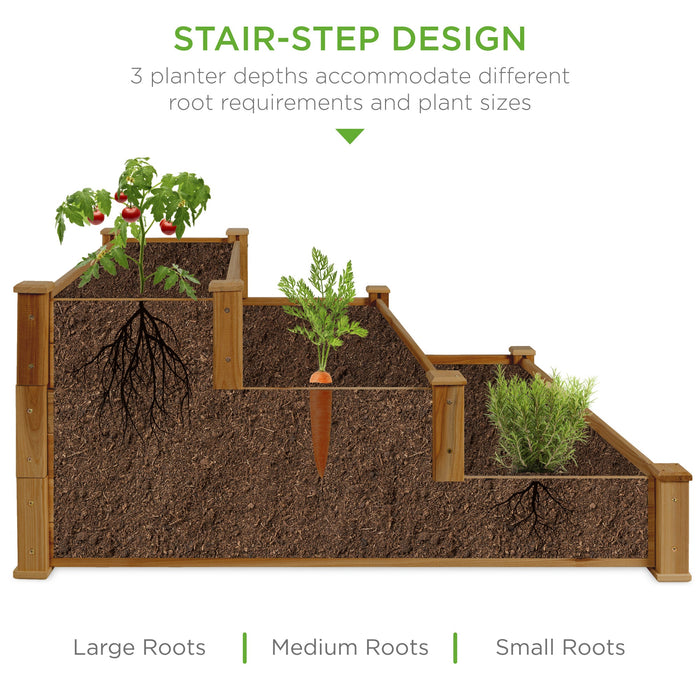 Jardinière surélevée à 3 niveaux en bois de sapin avec installation empilable et plate