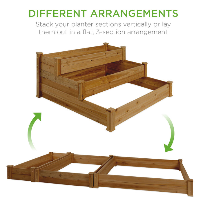 Jardinière surélevée à 3 niveaux en bois de sapin avec installation empilable et plate