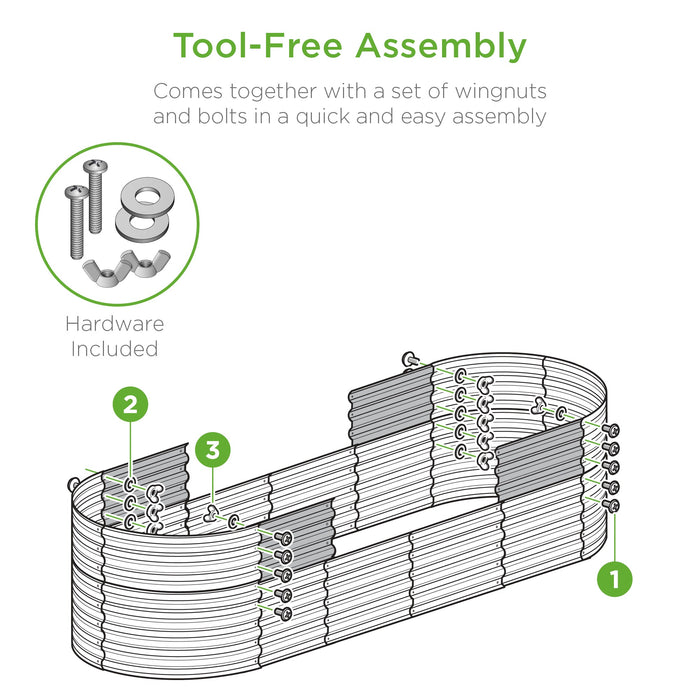 Jardinière surélevée en métal, jardinière ovale d'extérieur pour légumes - 8x2x2ft