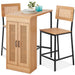 3-Piece Counter Height Rattan Kitchen Dining Table Set w/ Storage Shelves