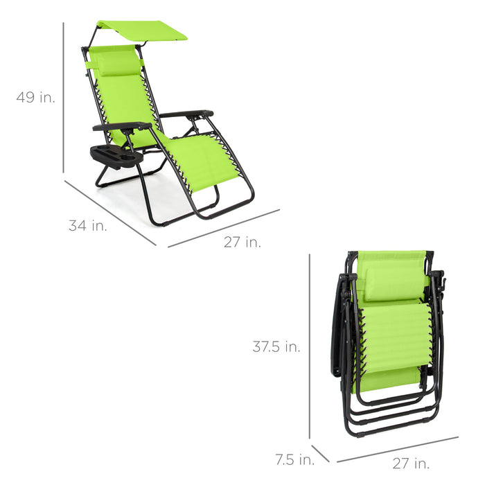 Chaise longue de patio inclinable pliable à gravité zéro avec auvent et plateau latéral