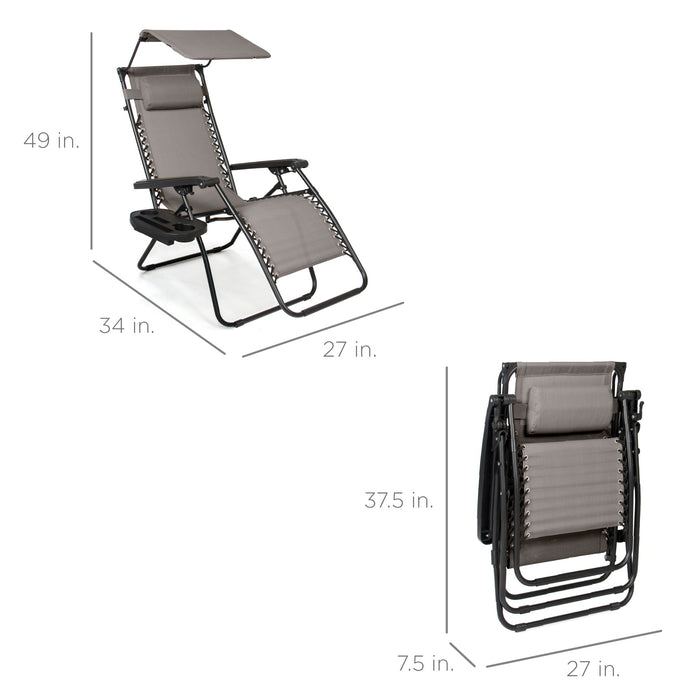 Chaise longue de patio inclinable pliable à gravité zéro avec auvent et plateau latéral