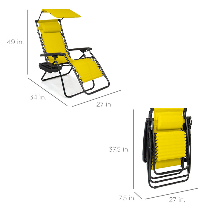 Chaise longue de patio inclinable pliable à gravité zéro avec auvent et plateau latéral